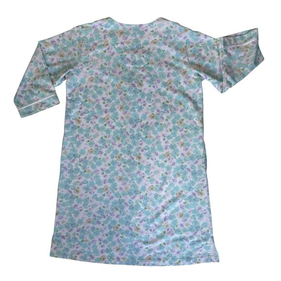 Miss Elaine Floral Zip Front Robe Women M Green Blue Cotton Blend Winter Flannel - Picture 8 of 12